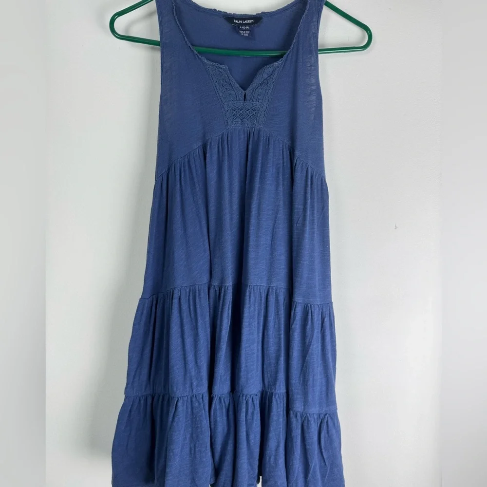 Ralph Lauren Girls Blue Tiered Cotton Dress Sleeveless L 12-14 Boho